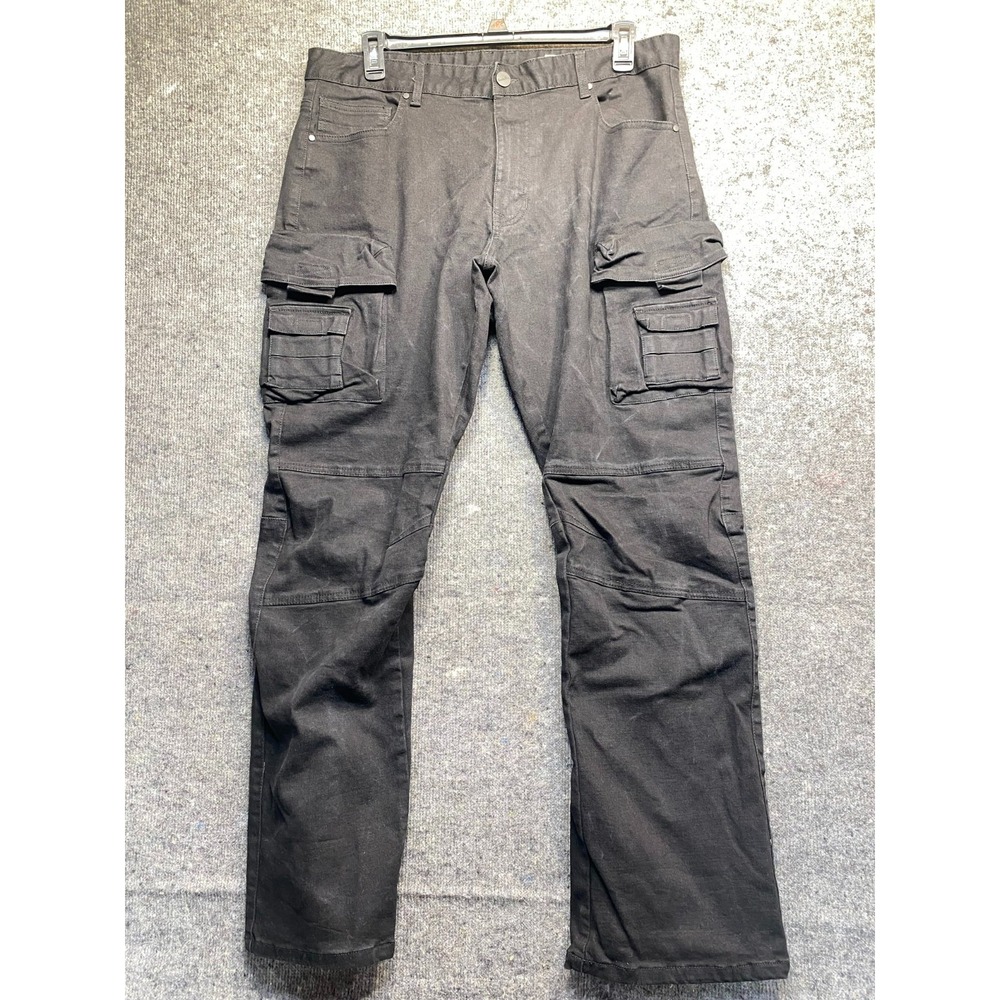 Smoke Rise Mens 38x34 Black Cargo Distressed Stretch Denim Jeans Pants